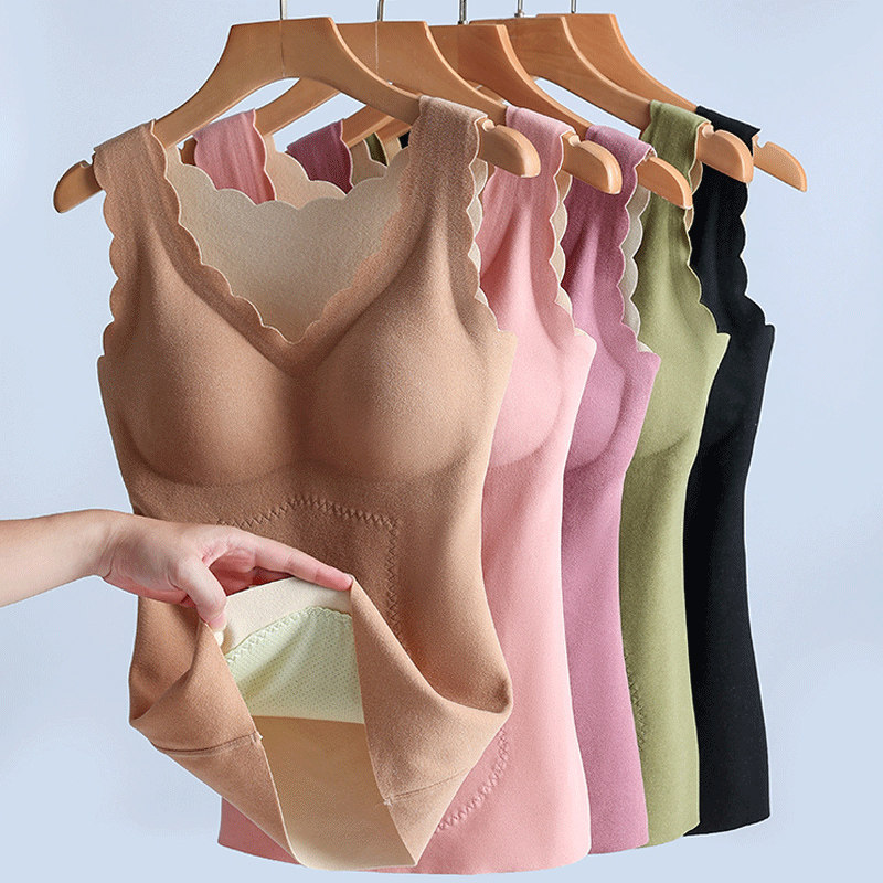 Warm vest woman Develvet self heating to wear beating bottom autumn clothes autumn winter plus suede thickened without marks with chest cushion blouses