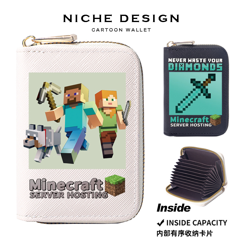 My World Simple Coin Purse Cute Cartoon Steve Male Student Short Pu Children's Zipper Card Holder