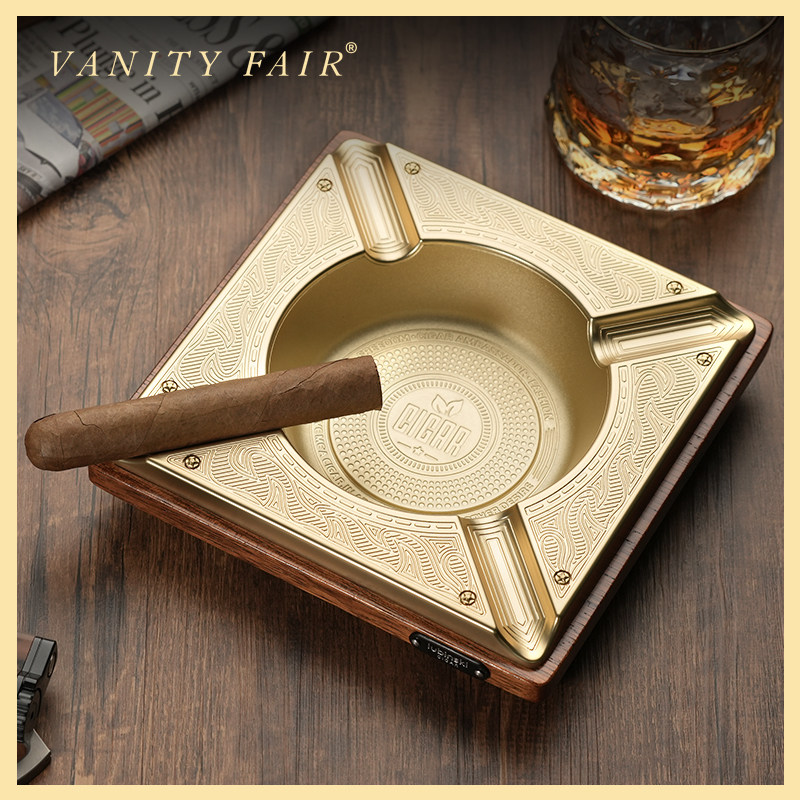 VANITY FAIR cigar ashtray large-caliber four-slot solid wood alloy ashtray high-end men's gift