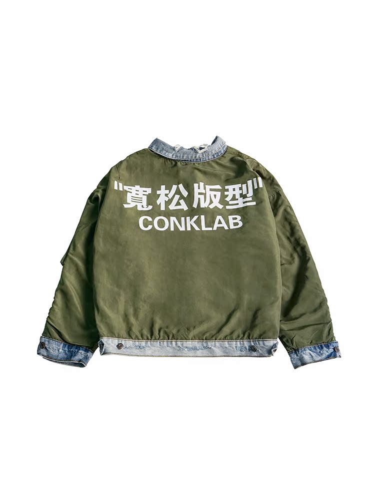 CONKLAB đúp đứng về phía denim jacket thu HipHop Couple nam HipHop Jacket.