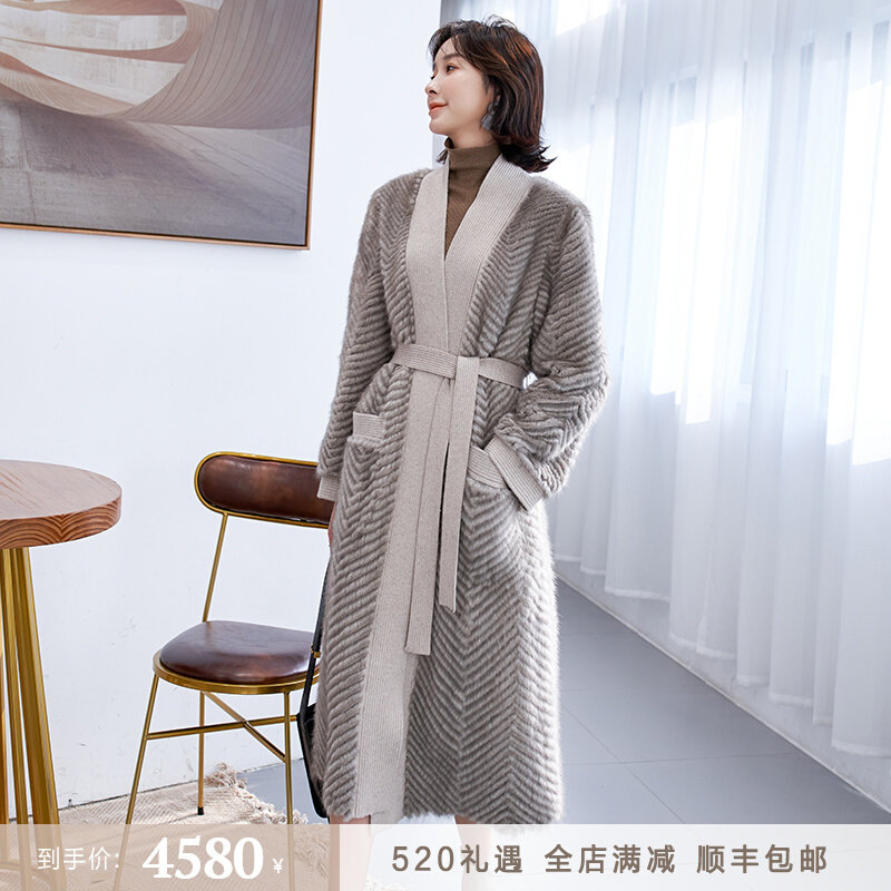 2020 new import Purple Javi Velvet Mink Leather Big Coat Woman Whole Mink Cashmere Ferret Caravan with long version of jacket