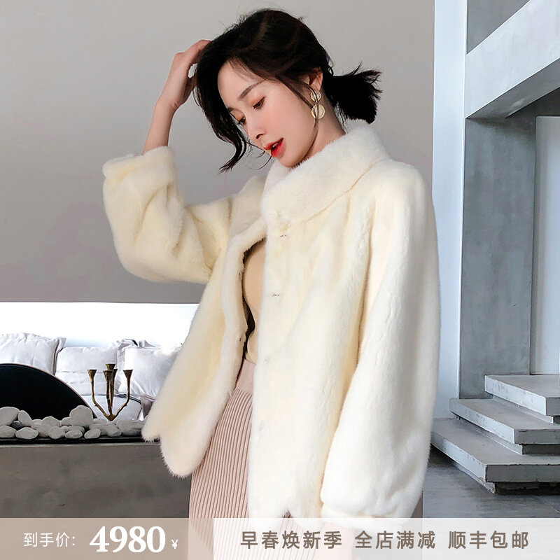 2021 new imported velvet mink leather big coat female whole mink collar young fashion little subshort jacket woman