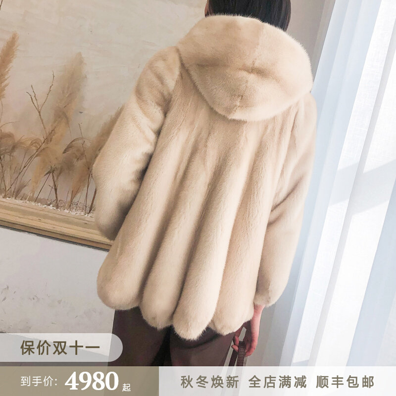 2022 new imported mink fur whole mink young fashion small mink coat hooded short coat women