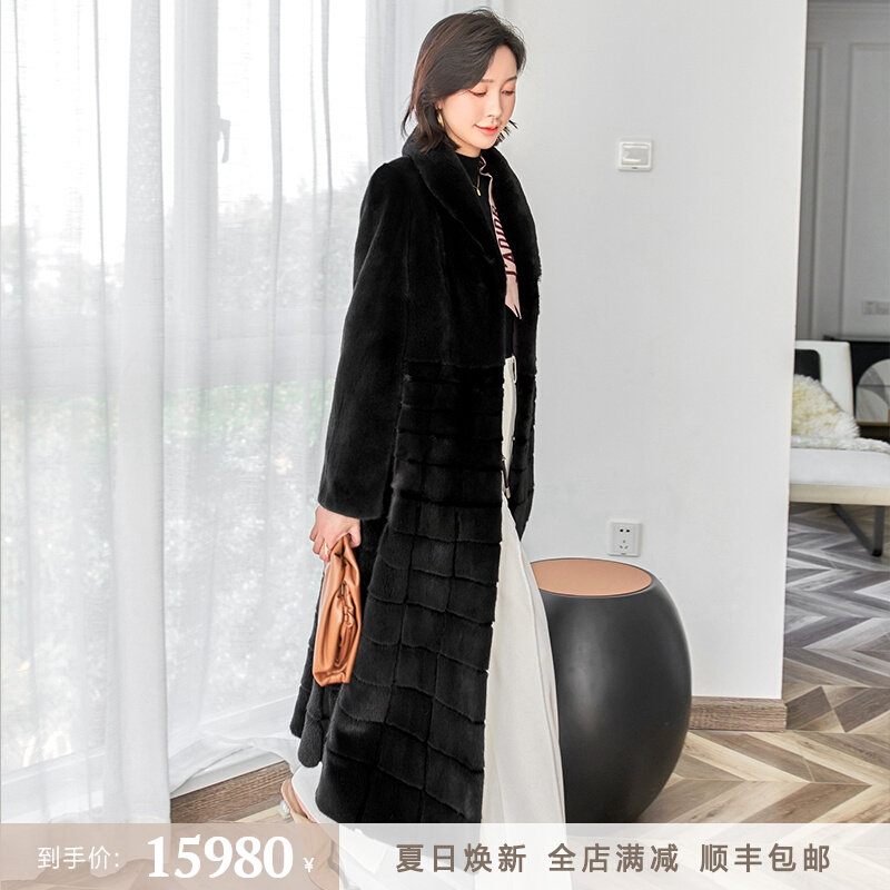2020 new velvet short minke leather big coat woman long version over knee temperament fashion Mink Fur Fur Coats