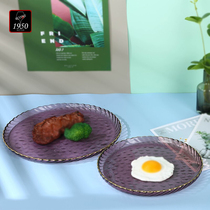 RCOMS1950 Sketching Glass Bowl Glass Plate Fruit Pan Creative Challapan Glass Pan Steak Tray