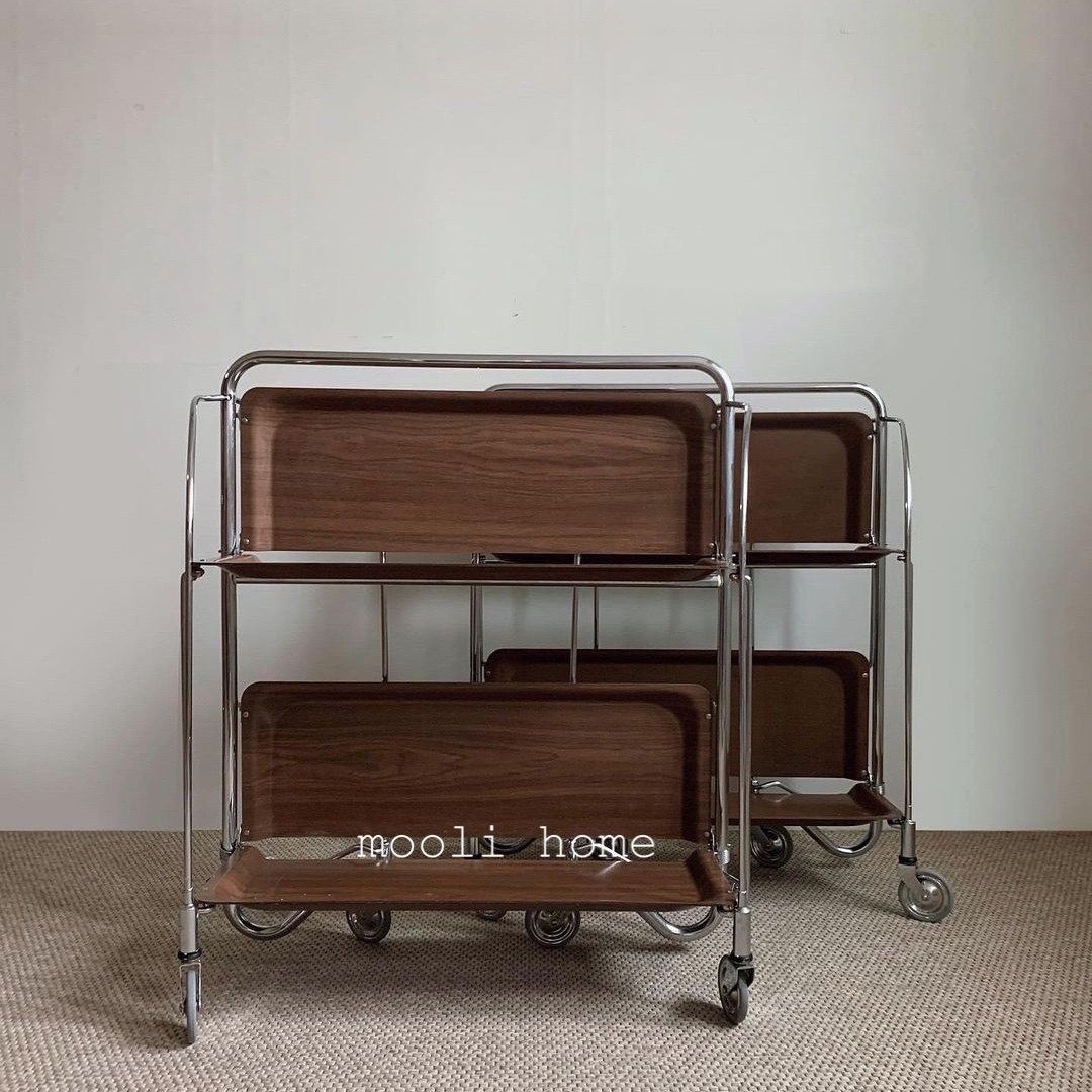 Mooli home replica 1960 German medieval wood grain folding trolley moving side several long rainbow glass dining car