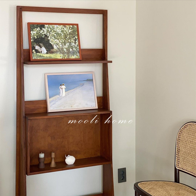 mooli home Korean ins wind bookshelf shelf simple coffee shop vintage log designer display case