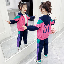 Girls  sports suit 2021 autumn new Zhongda childrens Korean version of the casual two-piece set Zhongda childrens spring and autumn foreign style