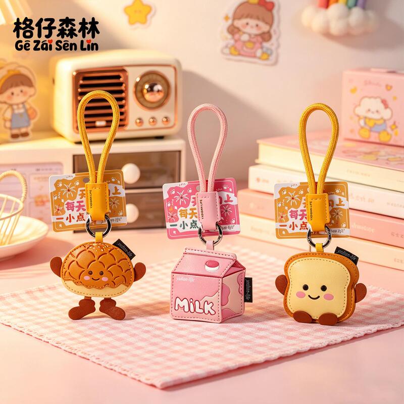 Original Food Series Milk Pineapple Bun Toast Cute Leather Keychain Couple Bag Pendant Cartoon Doll