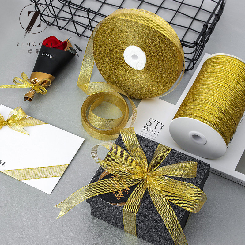 Brilliant Large Roll Of Gold Shallot Silver Shallot Belt Baked Cake Shop Gold Ribbon Decoration Belt Christmas Ribbon 790 meters long