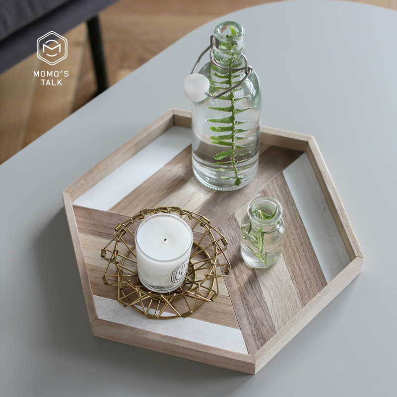 Momos Mo Yu ins style simple modern hexagonal wooden pallet storage plate Amoling shooting props