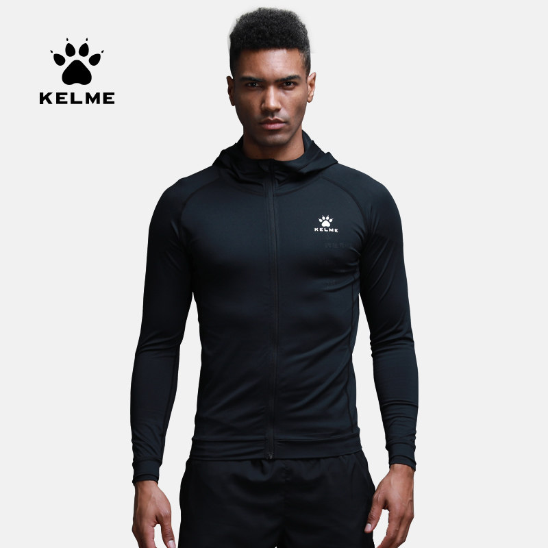 KELME fitness clothing jacket men's quick-drying breathable running training tights elastic compression hooded cardigan