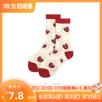 Cute Red Sox Children ins Tide Strawberry Girl Han Edition Pure Cotton Autumn Winter Pure Cotton Academy Wind in Silo Socks Woman