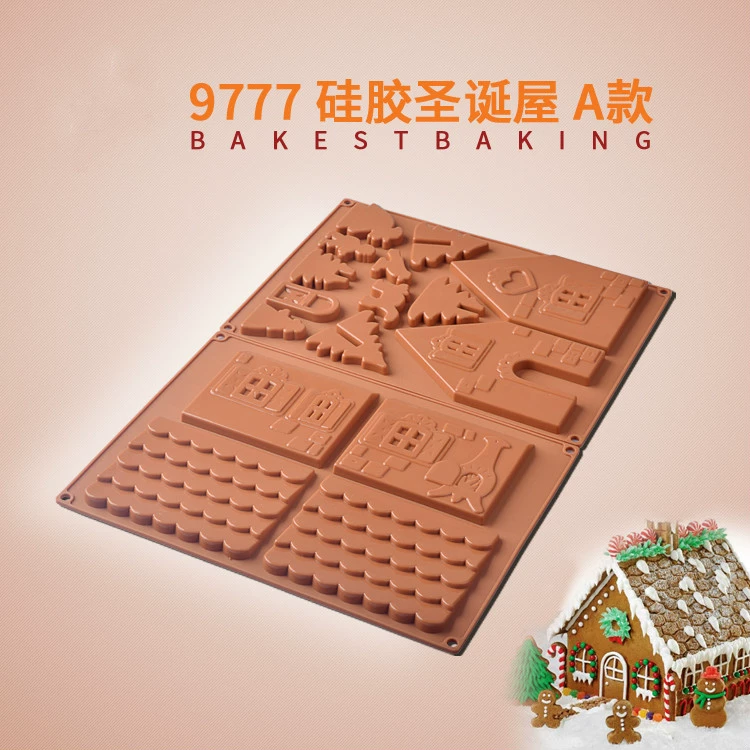 Shang Desi Gingerbread House Ngôi nhà Giáng sinh Sô cô la Silicone Khuôn silicone Bánh quy Khuôn làm bánh Nhà làm bánh Cây thông Noel - Tự làm khuôn nướng