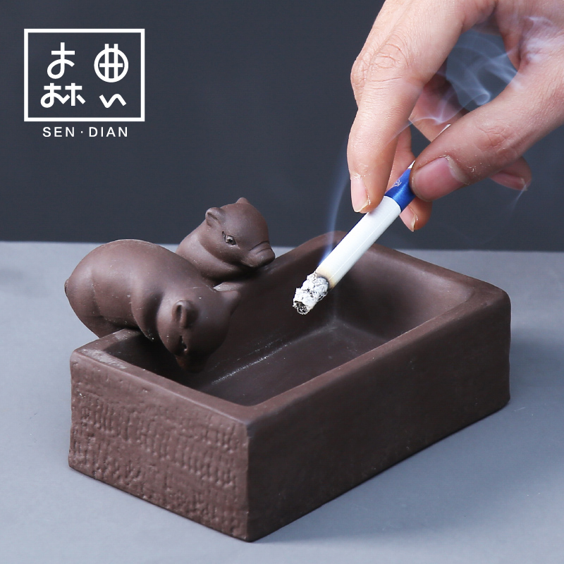 Sendian Ceramics Home Smoking Ash Trays Creativity Personality Trend Living Room Cute Chinese Anti Fly Ash Cigarette Cylinder Office