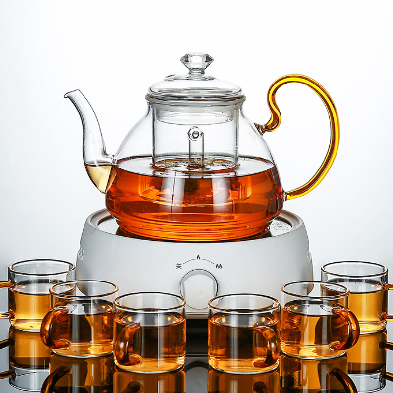 Flower teapot glass brewed fruit teacup set household flower teacup tea cup tea maker high temperature heating afternoon tea tea set