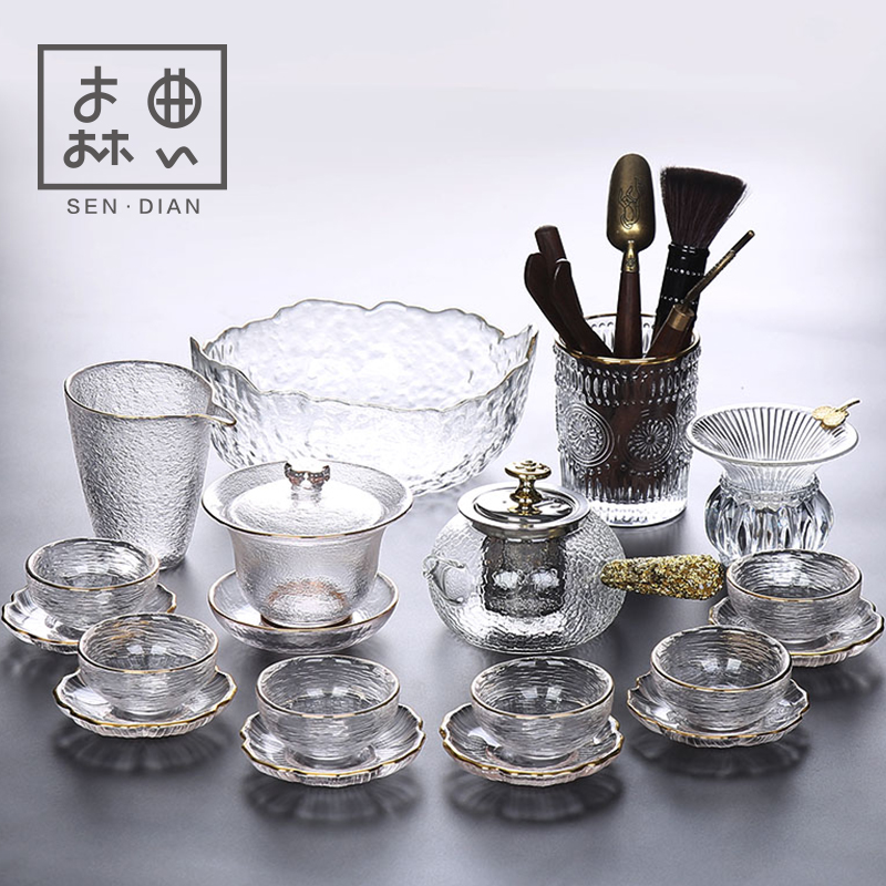 Tea set home glass kung fu small teacup Japanese teapot high-end light luxury office meeting guests to make tea