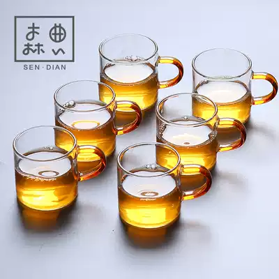 6 packs of heat-resistant glasses Kung Fu tea set Japanese-style thickened tea drinking belt Handle Tea tasting small teacup Master single