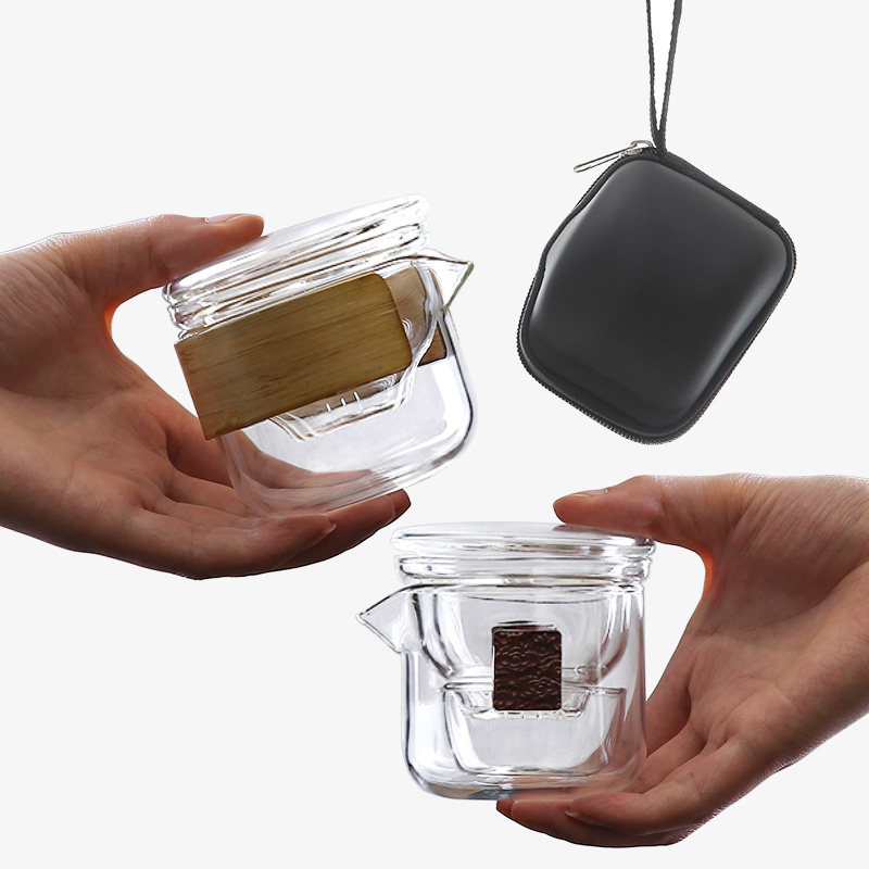 Glass portable bag travel tea set Japanese kung fu tea cup flutter cup bubble teapot one pot two cups single