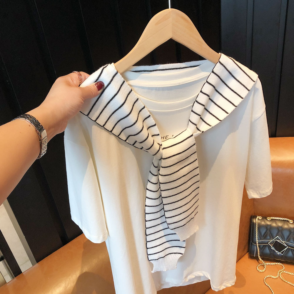 Spring outer wear scarf solid color wool small shawl knitted fashion knotted shoulder new striped false collar vest autumn