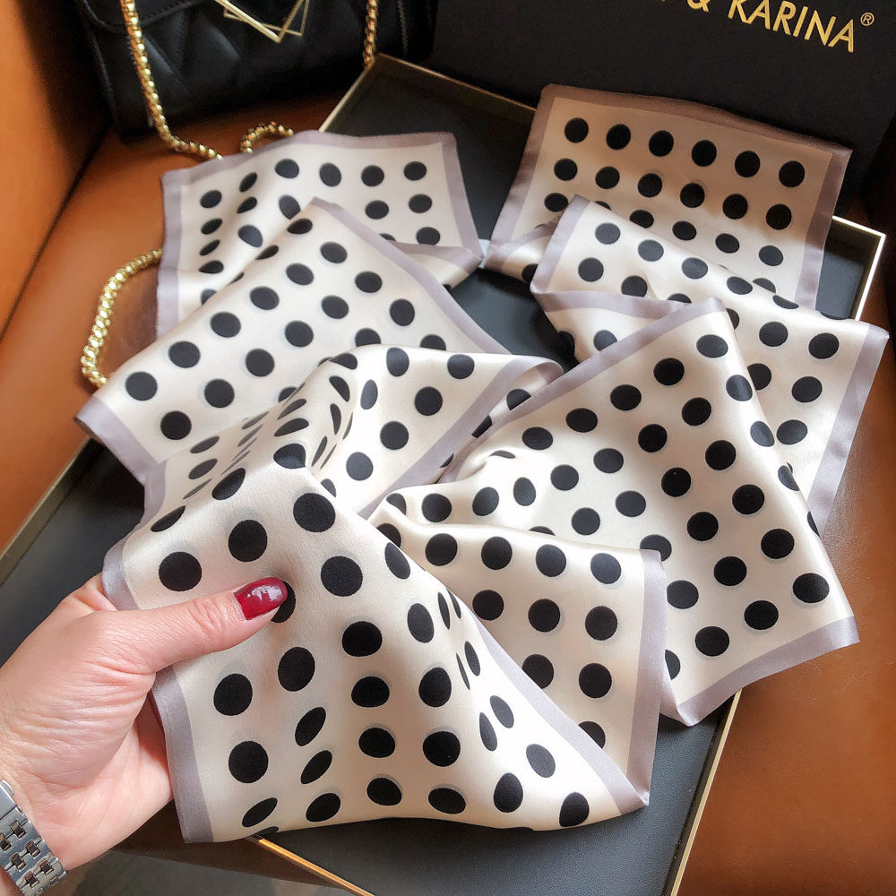 Elegant temperament polka dot silk streamer silk scarf narrow small scarf versatile double layer silk tie long scarf for women