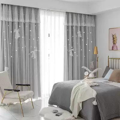 Curtains Nordic simple hollow stars net red ins wind bedroom girl heart bay window cloth yarn integrated double shading