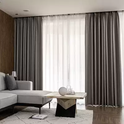 Gray cotton and linen curtain fabric Nordic style blackout curtain finished product Simple modern hook-up living room bedroom sound insulation