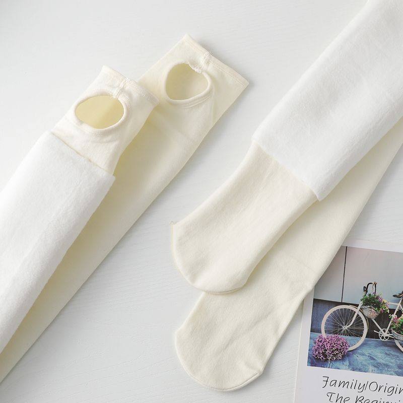 500g Women's Leggings for Outerwear, Cotton Pants, Tight-Fitting, Extra Thick, Off-White, Warm, Footed Tights for Autumn and Winter