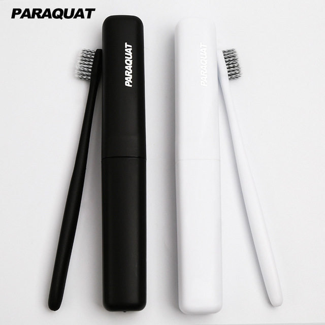 Japanese simple couple bamboo charcoal soft thread hair middle head black and white soft hair black and white with 2 travel toothbrushes independent pack