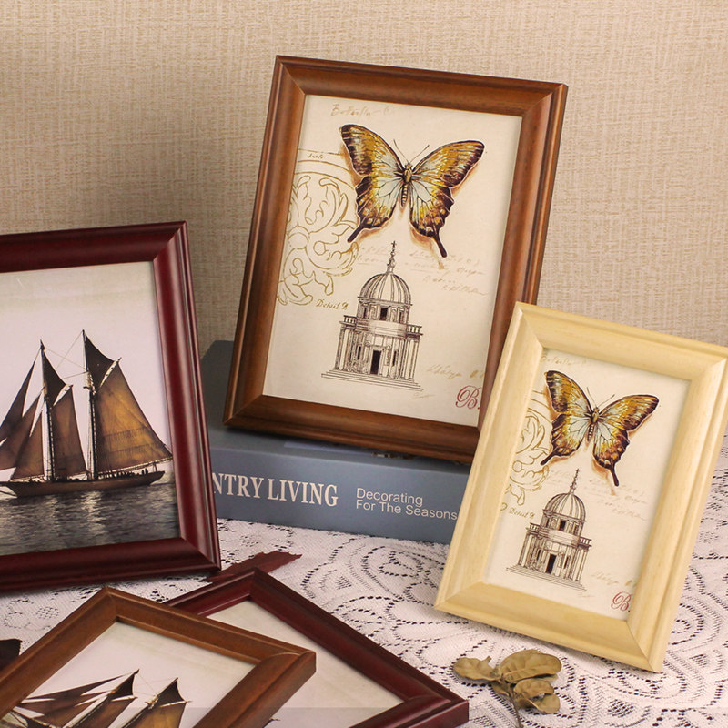 Brief retro pure solid wood photo frame with nostalgic photo photo frame 8 10 12 Seven 6 inch a4 frame hanging wall custom