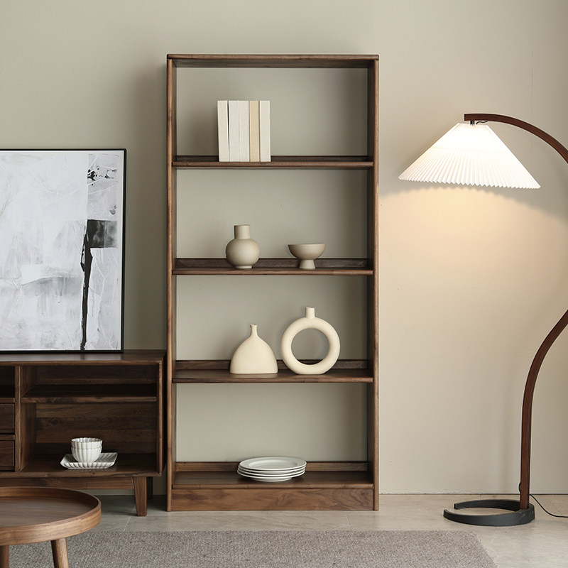 Nordic Solid Wood Bookshelves North American Black Walnuts Wood Show Shelf Modern Minimalist Floor Shelve Log Multilayer Composition