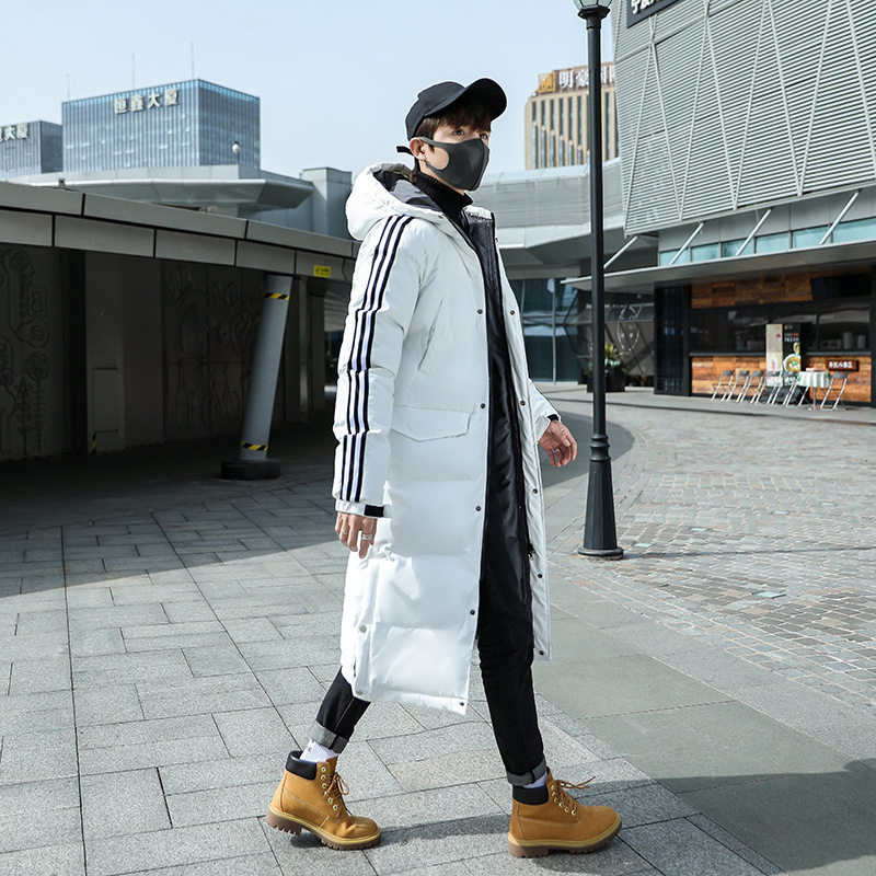 Winter men's cotton-padded jacket youth new lengthened and thickened down jacket men's sports warm slim hooded jacket