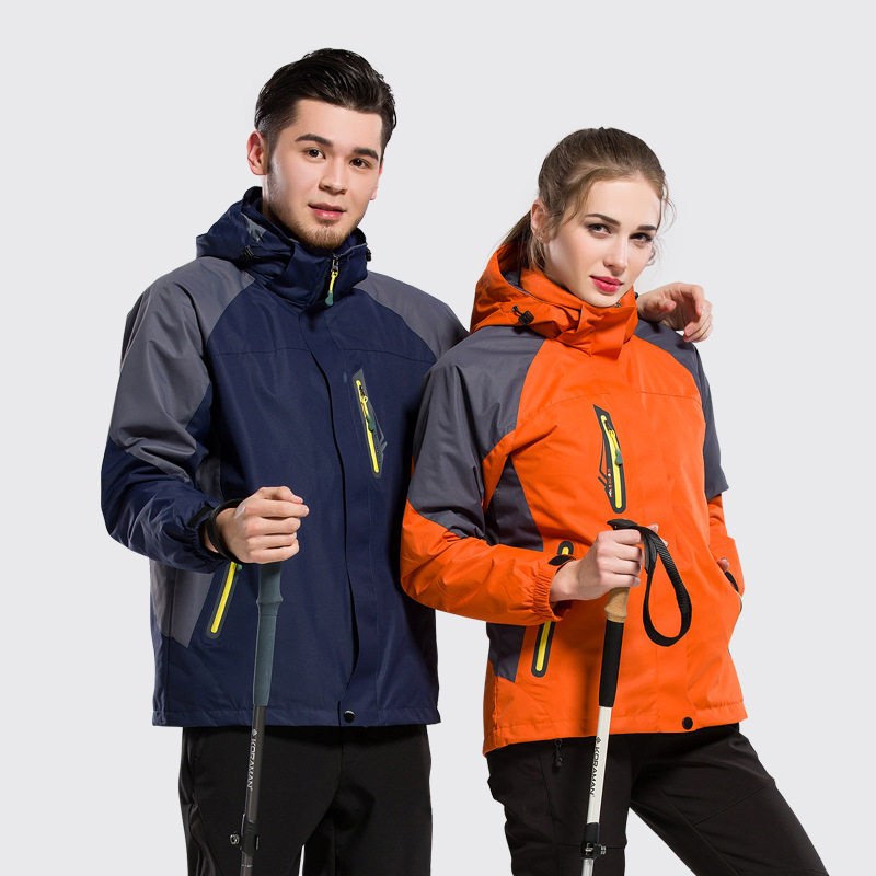 Work clothes thickened printed LOGO custom jacket sweater yellow zipper men's and women's three-in-one jacket waterproof and breathable