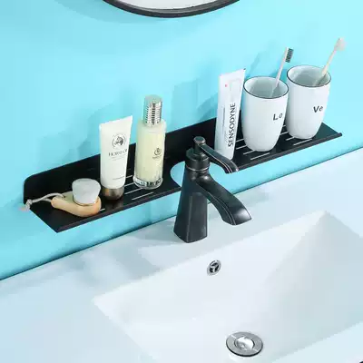 Nordic powder room holder non-perforated wall toilet bathroom wash table mirror front storage layer rack single-shaped board black