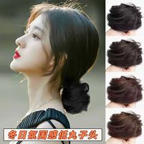 Low-tied ball head wig female real hair band Hanfu ancient style hair bag natural fluffy hair accessories lazy peoples hair twisting artifact