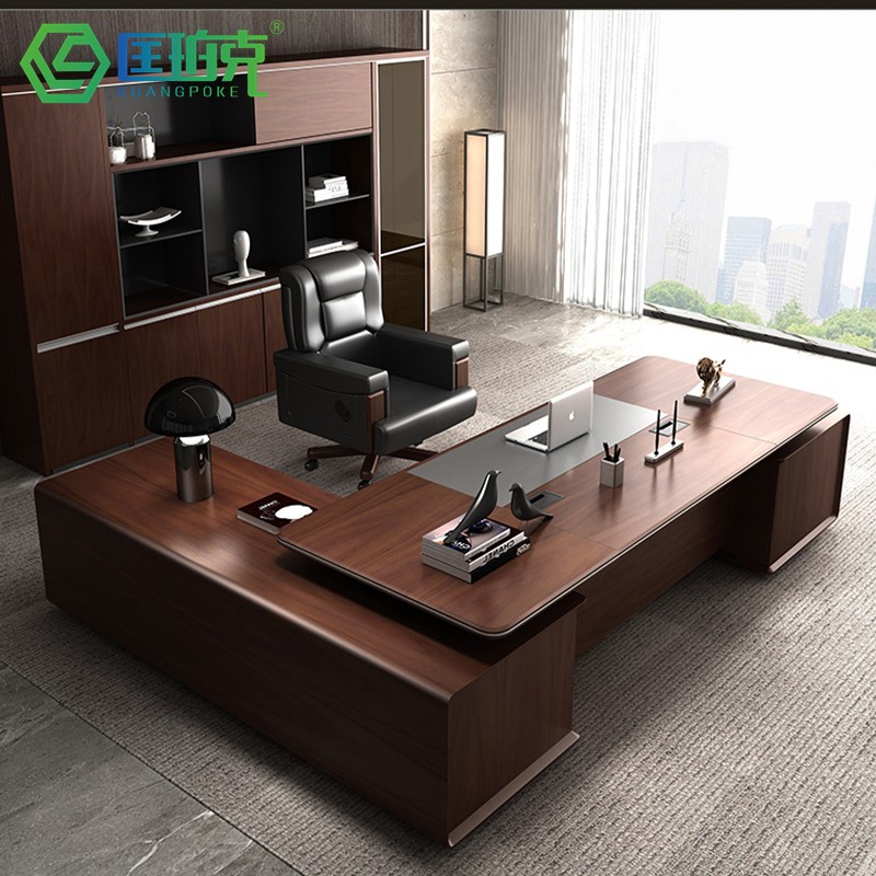 Minimalist modern owner desk President's office furniture Furniture Solid Wood Leather Large Bandae Paint Manager Desk