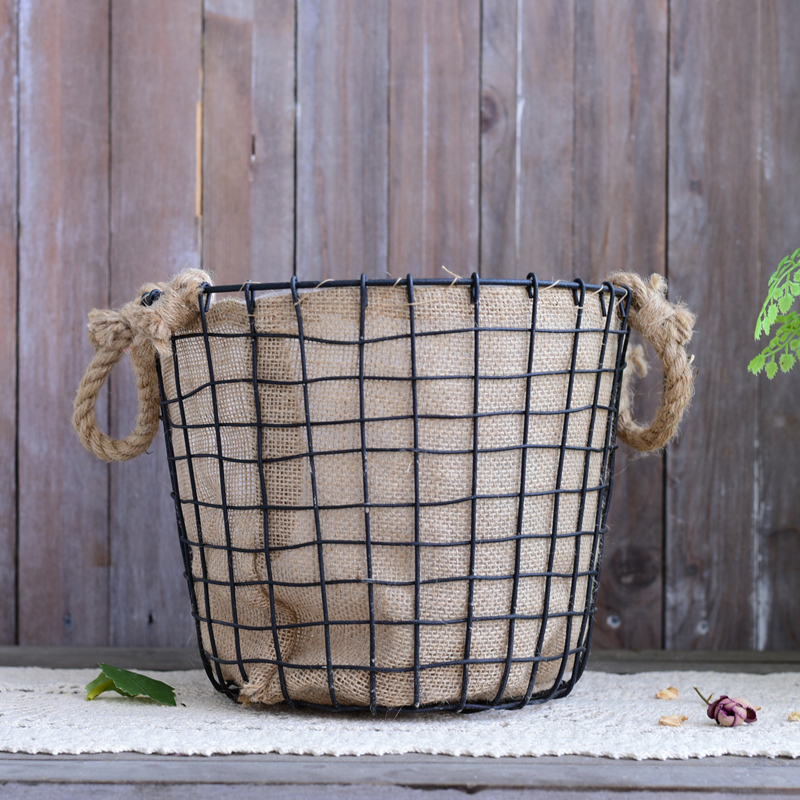 Remembering Retro Weaving Iron Art Flower Pots Dry Flowers Flower Arrangements Bottle Living-room Balcony Floor Decorated Flower Basket Floral