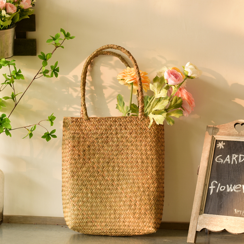 Garden straw flower basket portable woven basket ins home wall decoration hanging flower basket dried flower arrangement rattan basket
