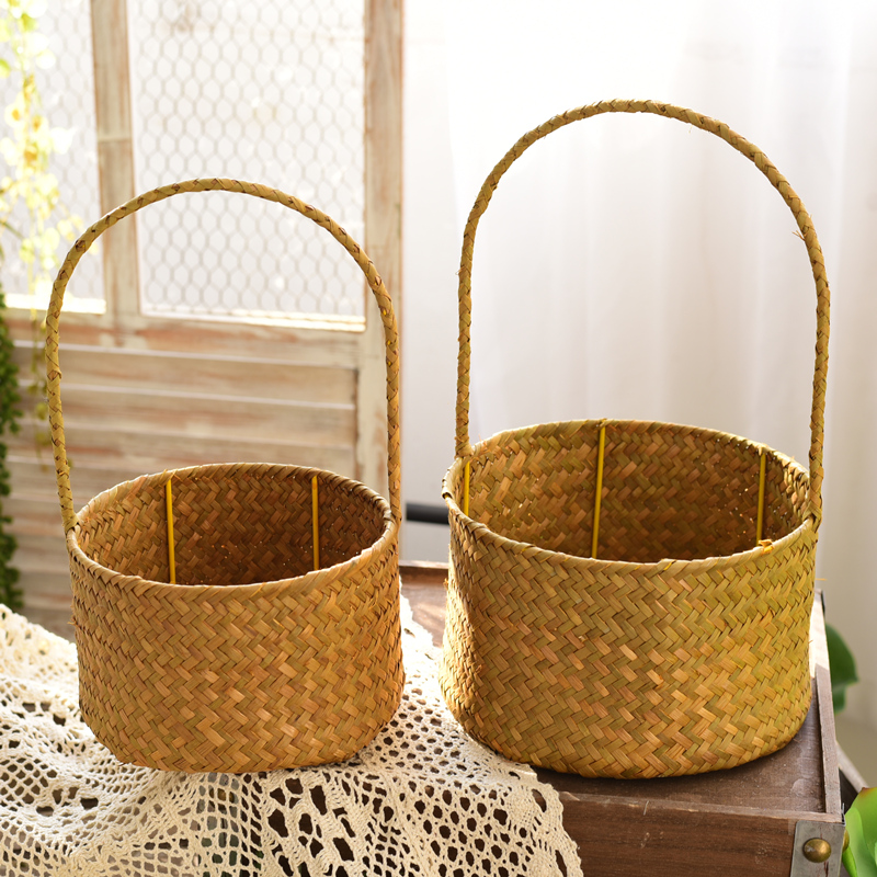 Remembrance of natural grass choreography basket handbasket holding basket containing basket to decorate American Country Desktop Crafts