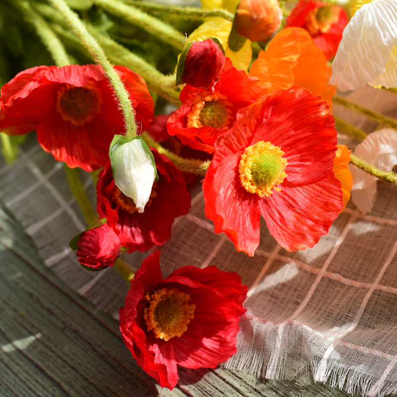 Nordic poppy simulation flower fake flower Living room interior decoration Plastic floral table decoration Dry flower bouquet decoration