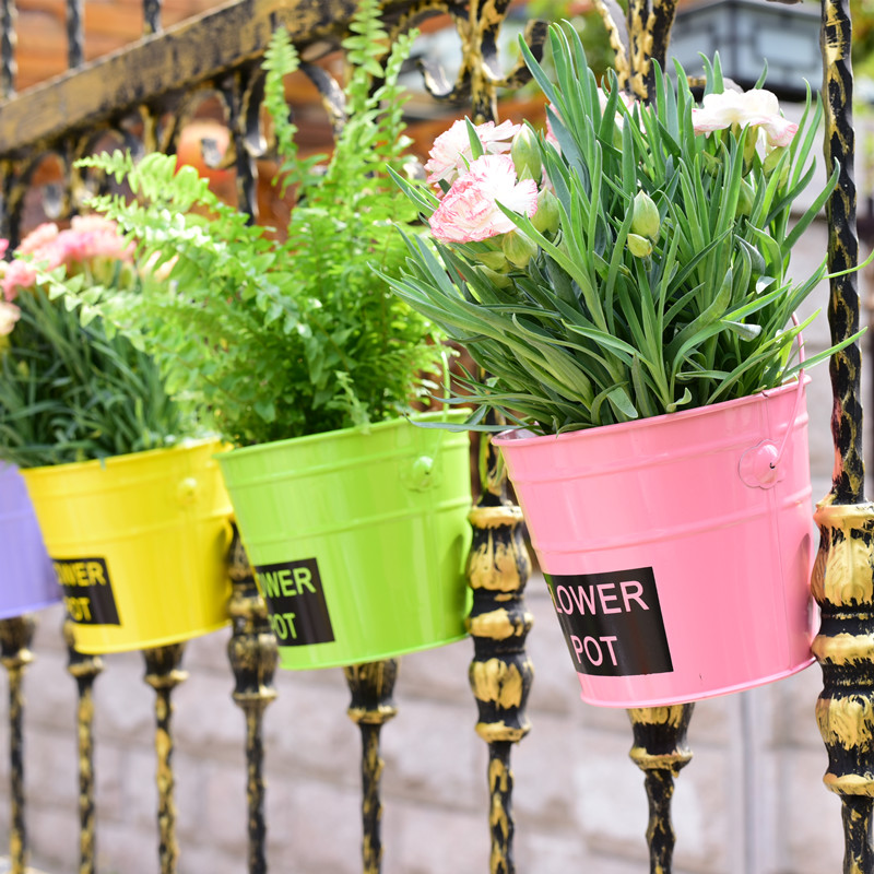 Eurostyle Fields Garden Iron Art Flower Barrel Carry-on Flower Pot multi-meat Flower Balcony Guardrails Outdoor hanging basin Office Inner hanging