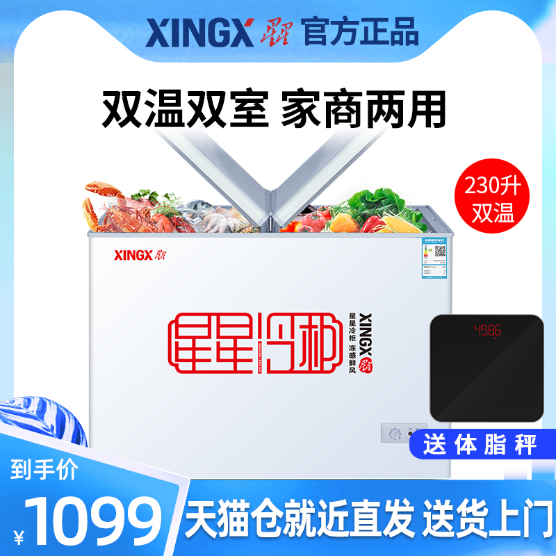 Twin Warm Small Freezer Home Commercial Large Capacity Stars Freezer 230L Frozen Refrigerated Cabinet Horizontal Display Fridge
