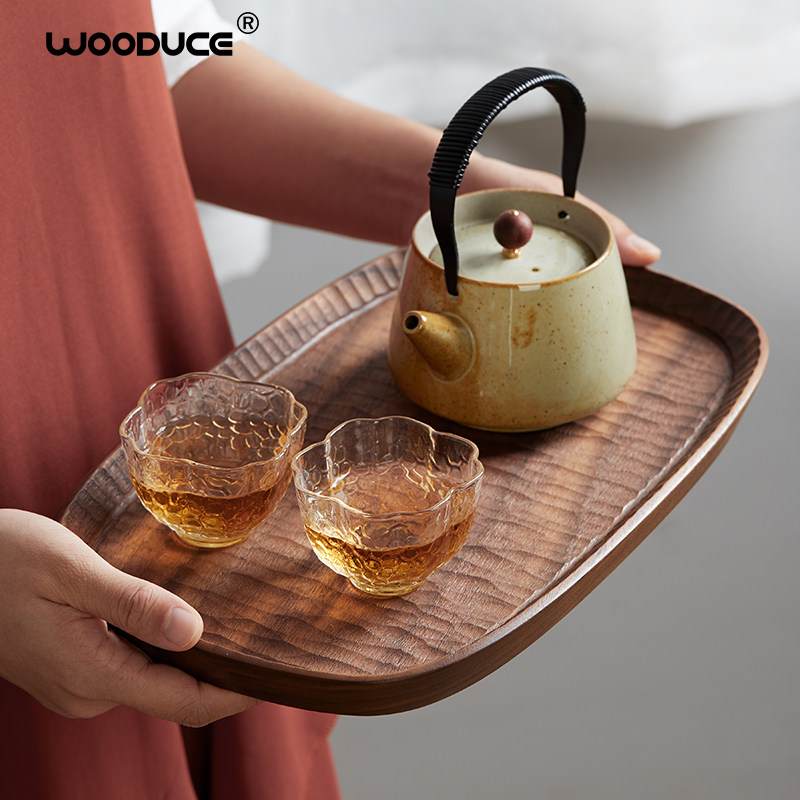 The wood is a walnut tea tray solid wood tray rectangular whole wood pure handmade fruit tray snack tray home dining tray