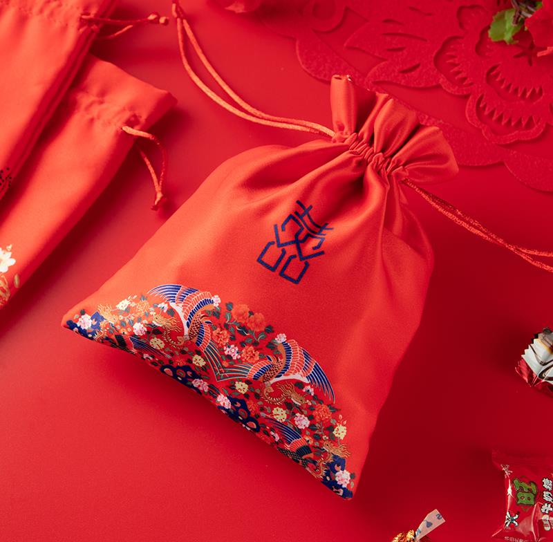 Cloth Art Draw Rope Wind Ins Handmade Candy Bag Gift Box Wedding Bag Loaded Chinese Creative Joy Candy Minima Wedding