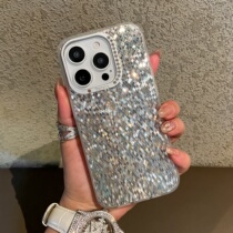 High-end luxury rhombus sequins suitable for Apple 15promax mobile phone case new iPhone14 goddess temperament 13 niche high-end high-value silver protective cover summer