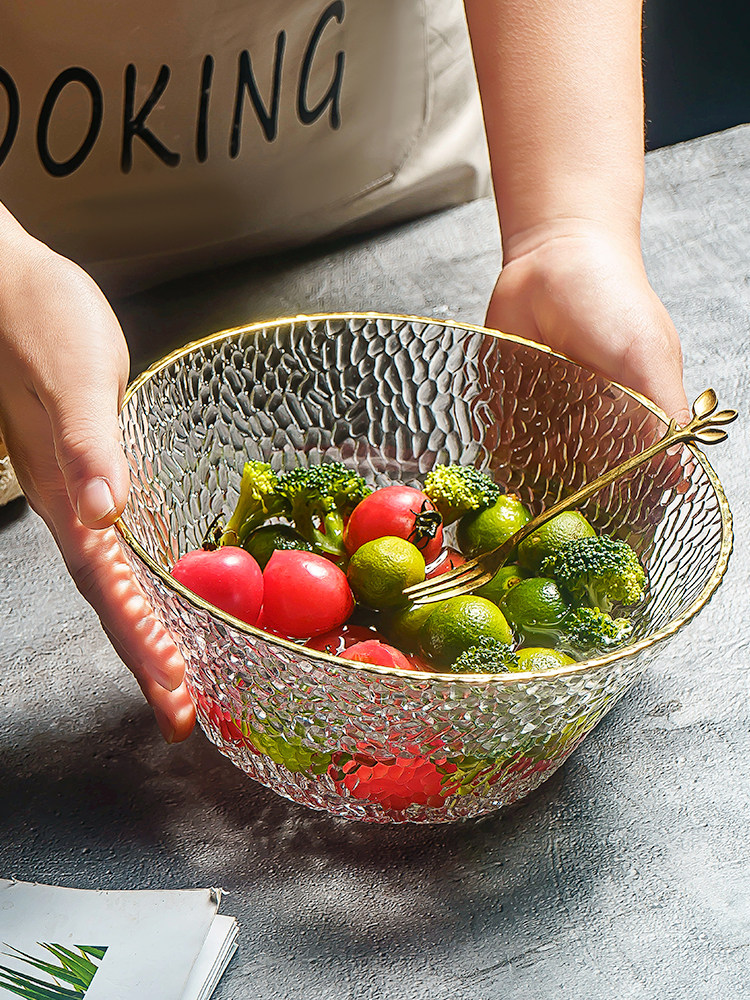 Japanese transparent salad bowl glass personality household Nordic single fruit plate large bowl Creative girl cute tableware