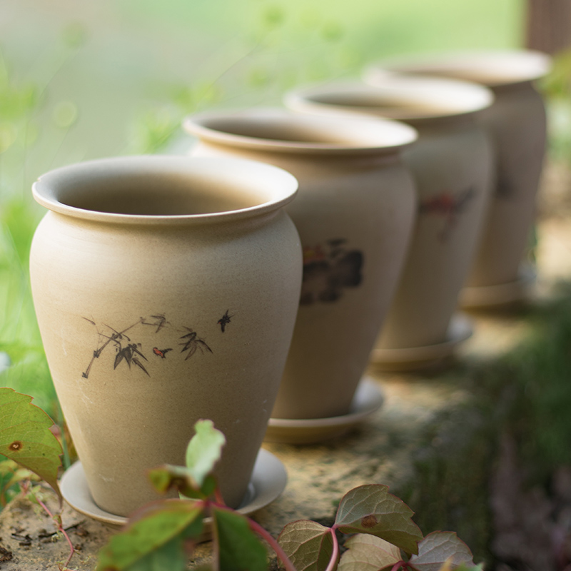 Creative to restore ancient ways more meat cooks, coarse pottery flower POTS, breathable ceramic flowerpot contracted classic Chinese style manual old from running