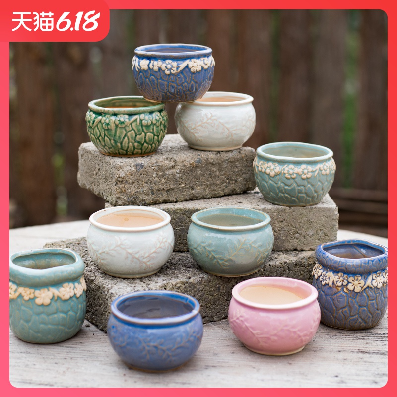Fleshy thumb flowerpot European - style mini exquisite small creative manual lovely floral outraged meat meat control type ceramic flowers