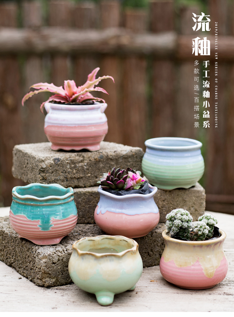 Fleshy thumb flowerpot European - style mini exquisite small creative manual lovely floral outraged meat meat control type ceramic flowers