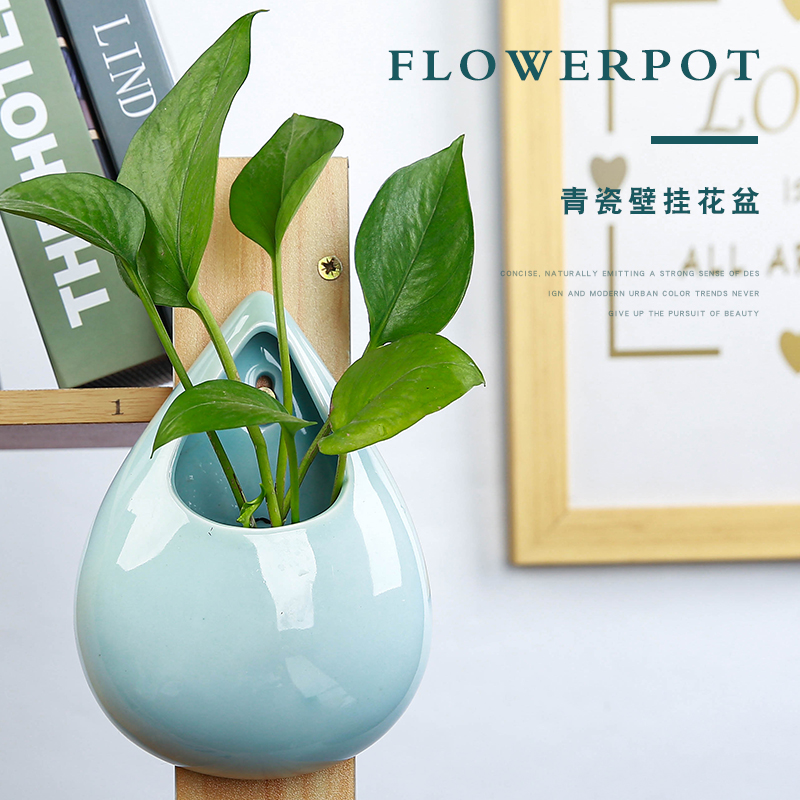 Hanging celadon ceramics flowerpots hydroponic money plant vase wall holing free creative Hanging basket Hanging decorative furnishing articles